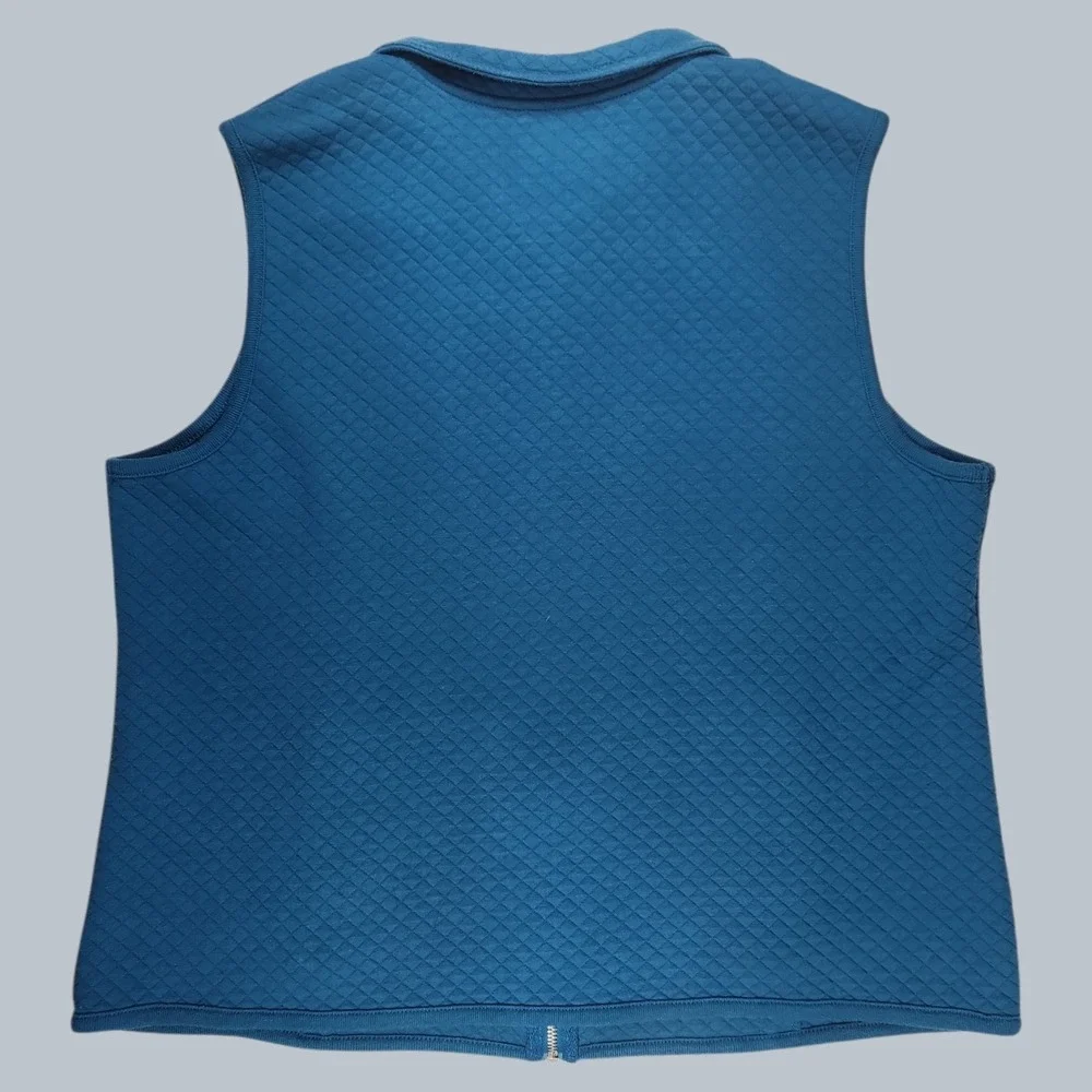 Karen Scott Sport Quilted Vest Women XL Blue Full Zip Sleeveless Mock Neck